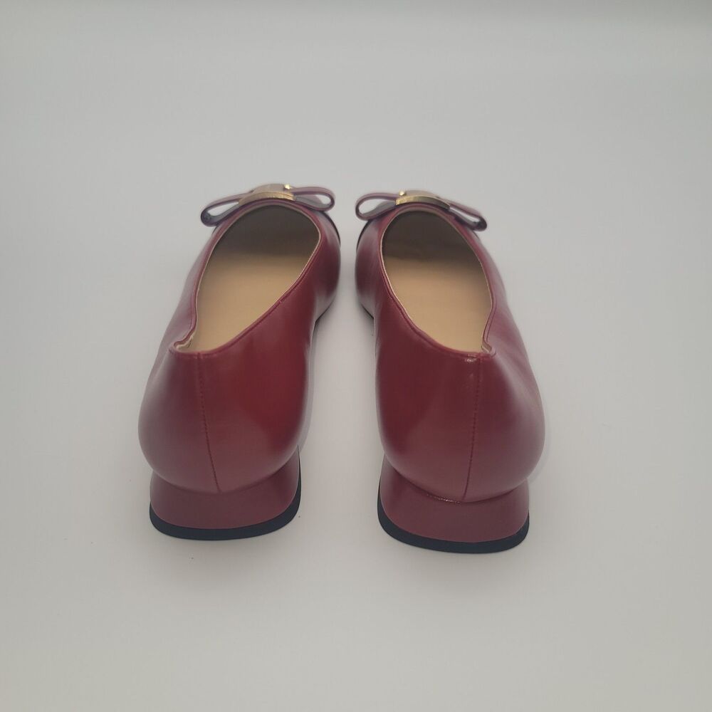 C.Paravano Flats Women Shoes US 8 EUR 38.5 Red Square Toe Metal Buckles Ballet - Picture 4 of 13